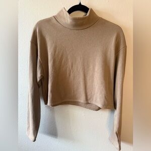 Express Olive Green Cropped Mock Neck Sweatshirt